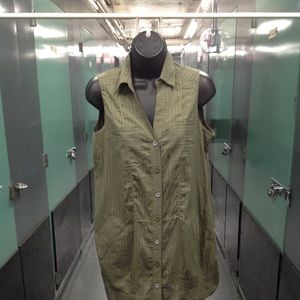 OLIVE GREEN SLEEVELESS SHIRT DRESS TOP NWT SZ S